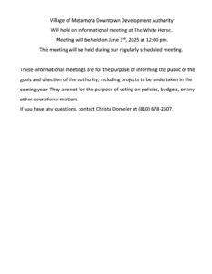 Notice of upcoming Metamora informational meeting document